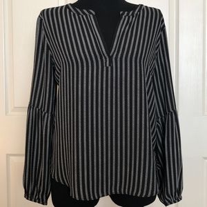 Loft Black Patterned Mixed Media Blouse